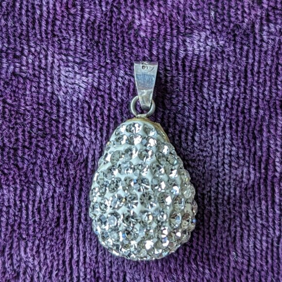 925 Sterling Silver Teardrop Pendant With Sparkly Crystals - Picture 1 of 7